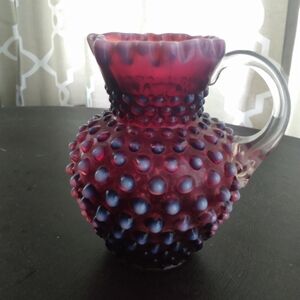 Fenton Glass hobnail vintage cranberry plum opalescent pitcher